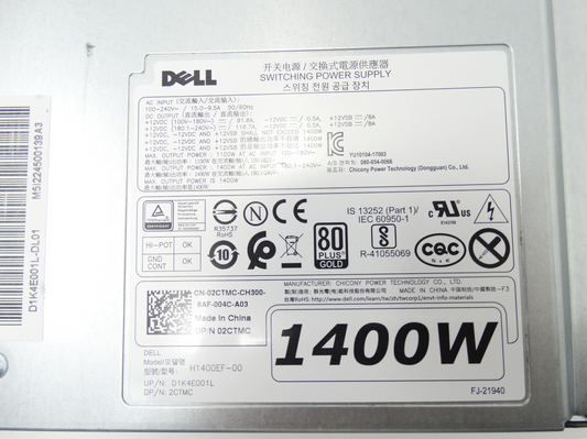 2CTMC Dell 7920 Tower Workstation 1400W 180.1-240V 80PLUS Gold Power Supply