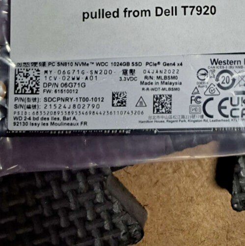 6G71G Dell 17 9710 WD 1TB M.2 NVMe SSD