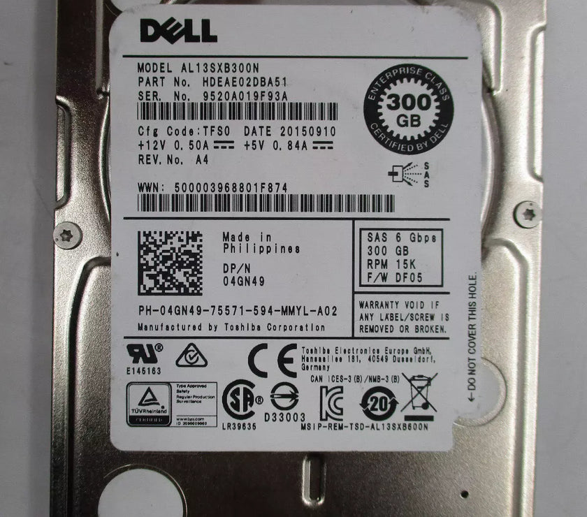 04GN49 Dell 2.5 inch 300 GB 6g SAS HDD