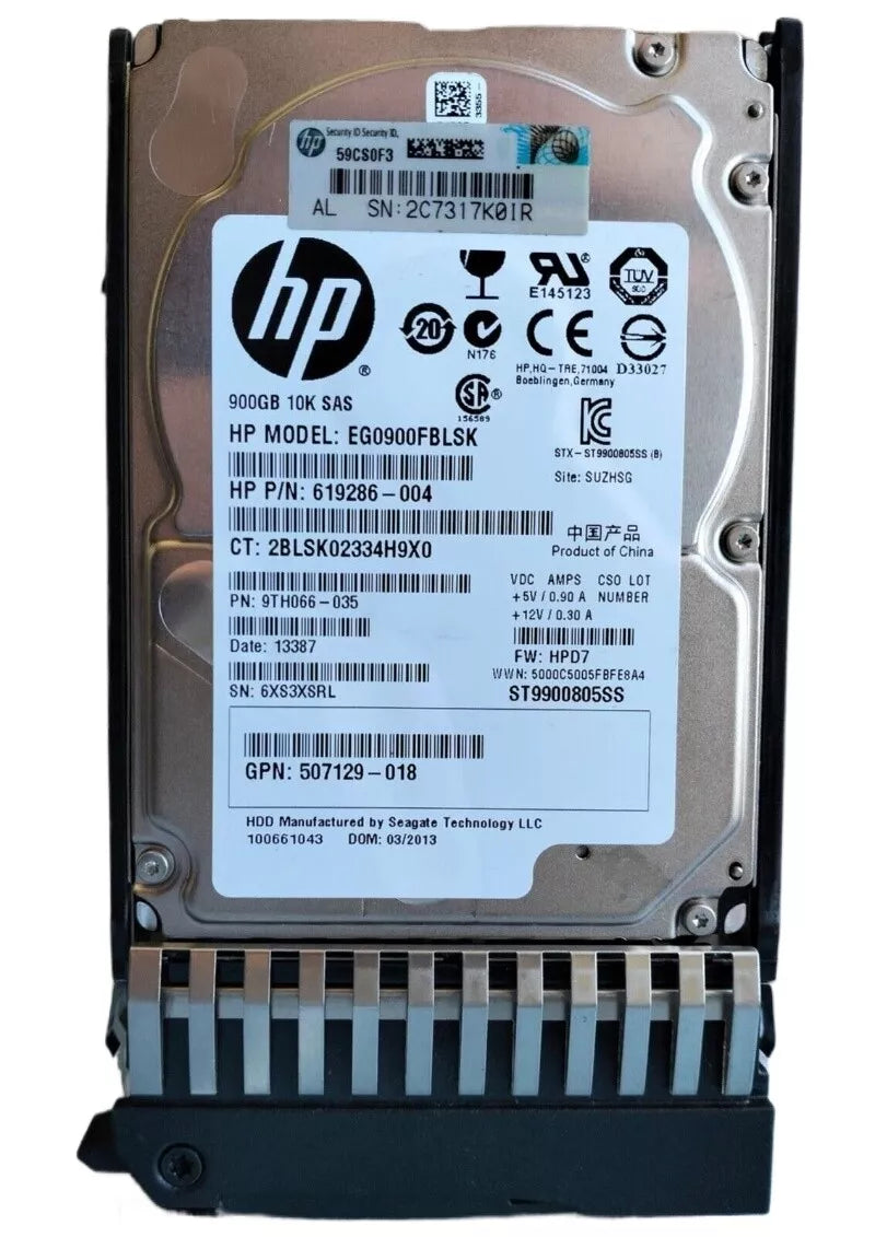 Hp 900gb 6g sas 10K 2.5in dp ent hdd G7 Caddy 619291-B21 619463-001 507129-017