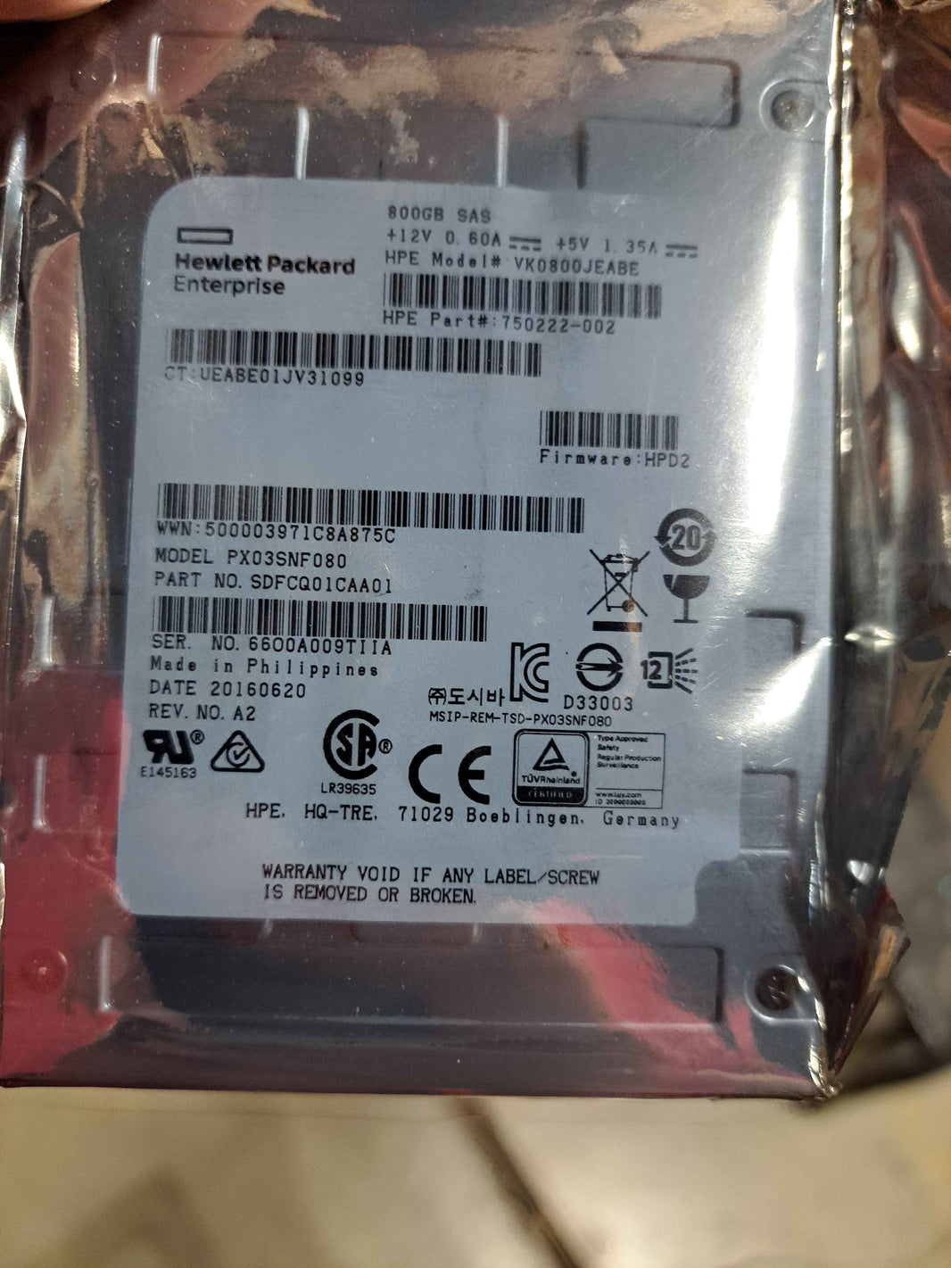 750222-002 800-GB 2.5 SAS 12G VE EV SSD Hard Drive