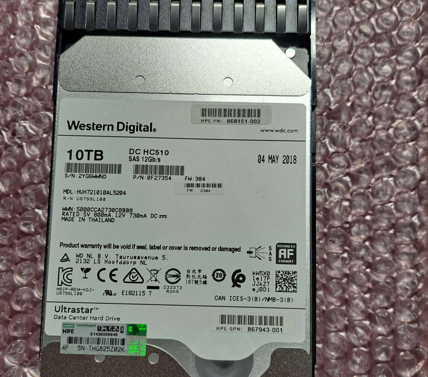 HP MSA 10tb 12G SAS 7.2K rpm lff Midline Drive 868230-001  P9M82A