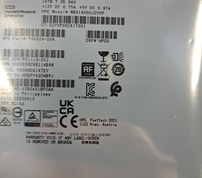 p09155-B21 P11518-001  HPE 14TB 7.2K 3.5IN DS SAS-12G LP ML HD