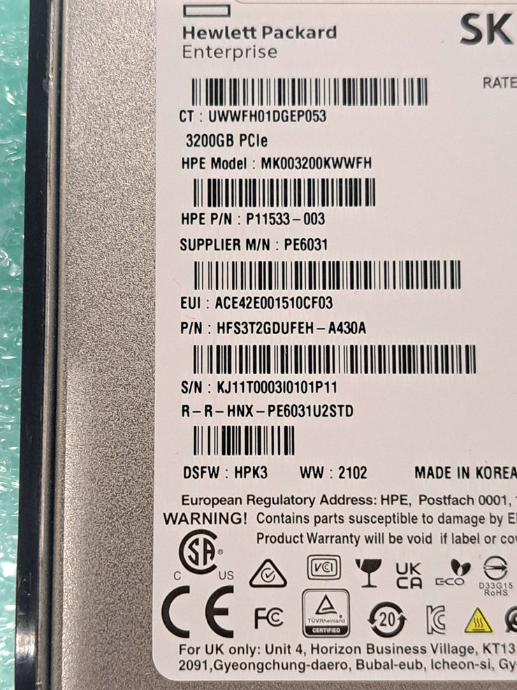 HPE P13828-001 3.2TB NVMe SFF SSD P11533-003 Mixed Use SSD P13672-B21