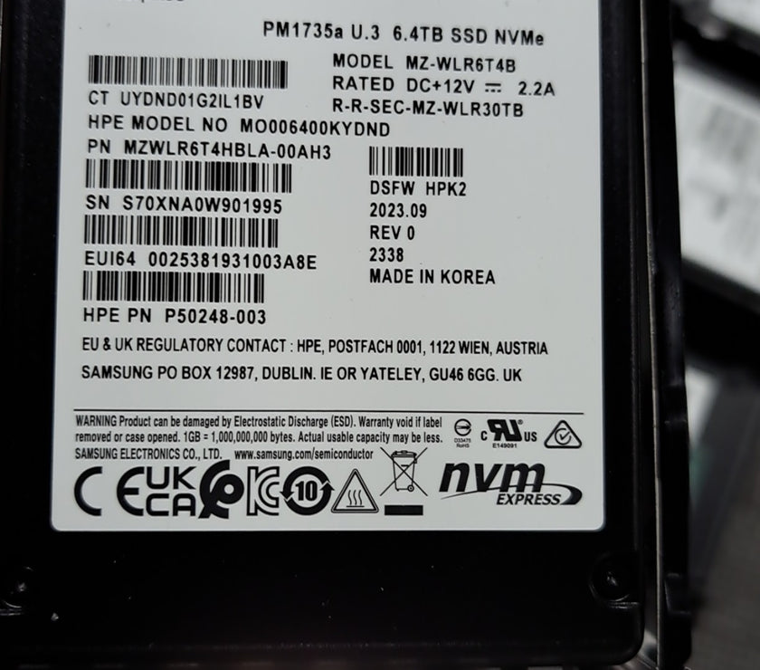 P50248-003 HPE 6.4TB NVMe MU SFF BC U.3 PM1735A SSD P50970-001 P50233-B21