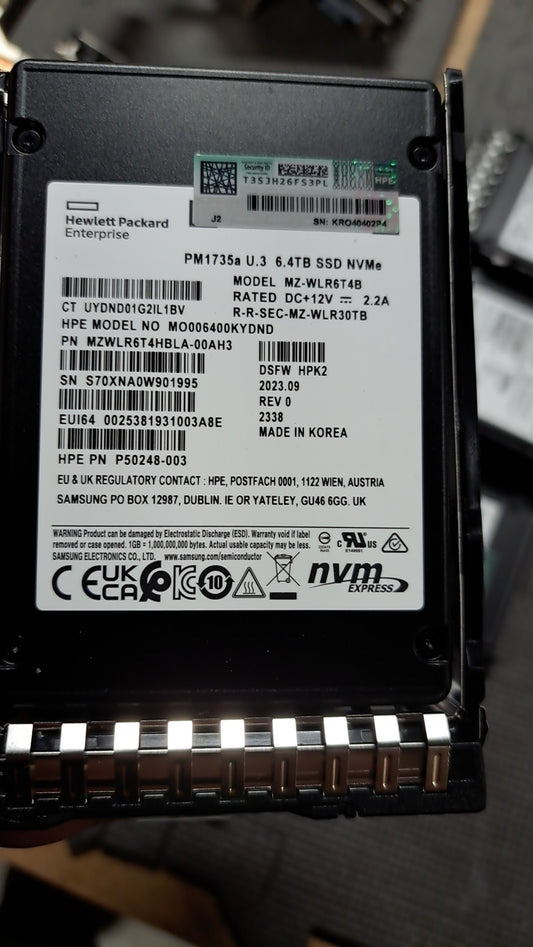 P50248-003 HPE 6.4TB NVMe MU SFF BC U.3 PM1735A SSD P50970-001 P50233-B21