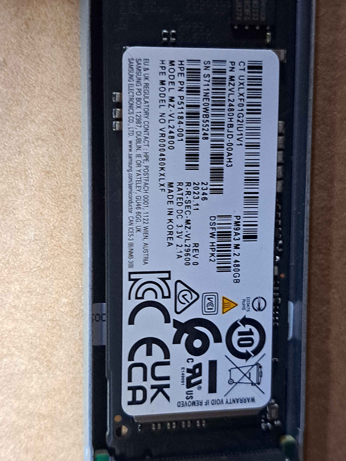 P51184-001 HPE 480GB NVMe Gen4 Mainstream Performance RI M.2 PM983 SSD