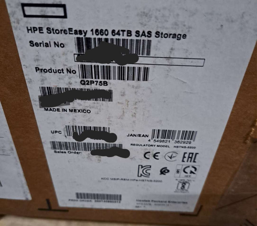 Q2P75B HPE StoreEasy 1660 64TB SAS Storage Hardware only