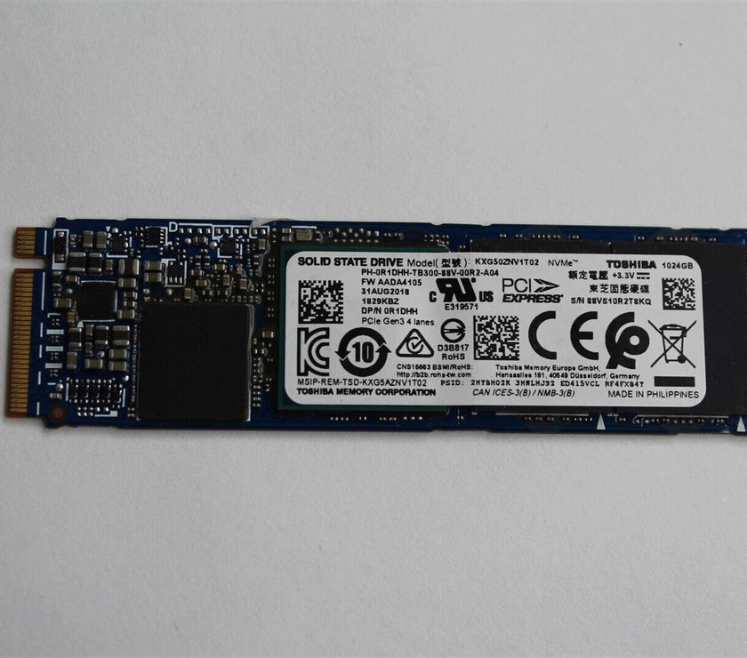 R1DHH Dell Toshiba 1TB NVMe M.2 2280 TLC PCIe Gen3 x4 SSD