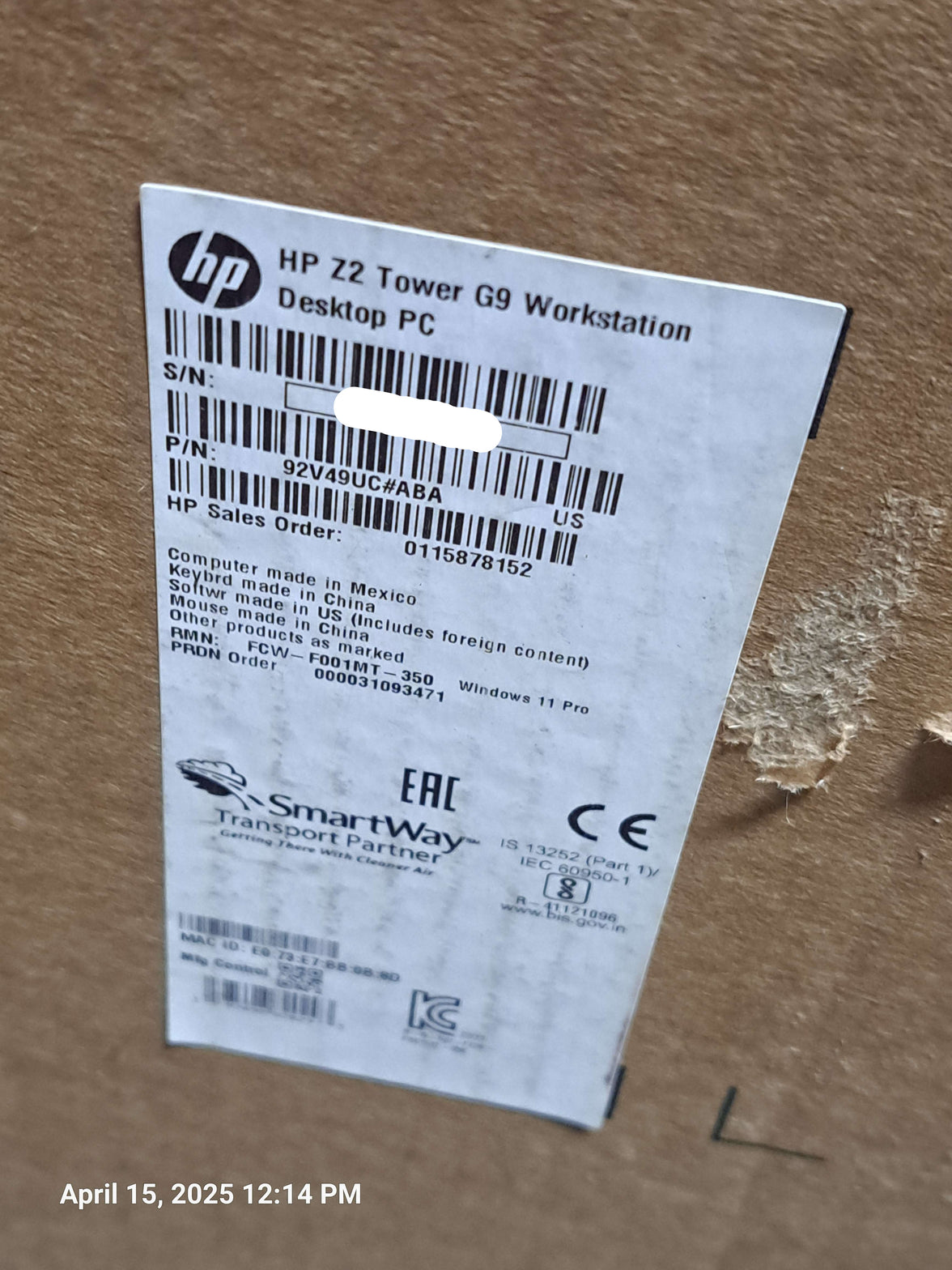 HP Z2 SFF G9 Tower Workstation 92V49UC active hp warranty new open box